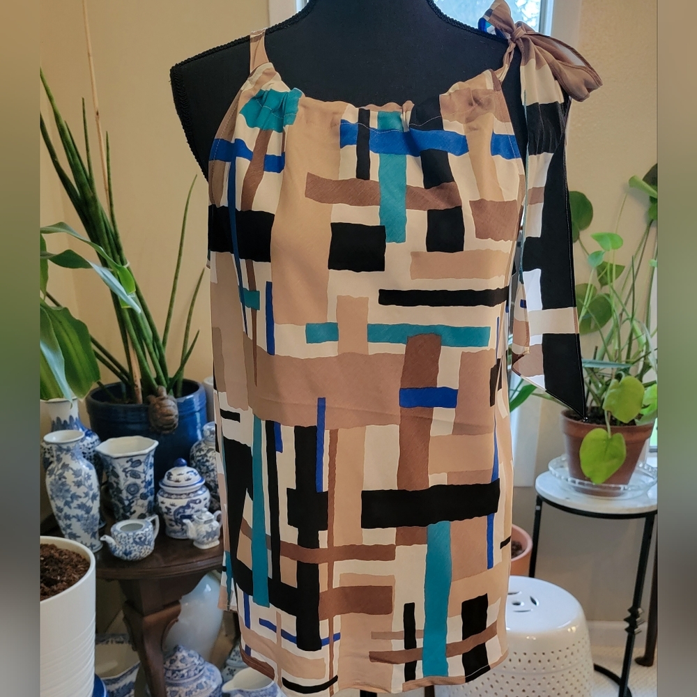 The Limited Abstract Geometric Print Tie Neck Tank Top S